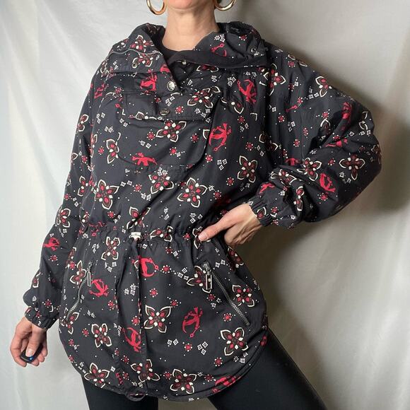 L.L. Bean Jackets & Blazers - LL Bean Ski pullover anorak jacket shell coat snowflake‎ skiier boho black red S